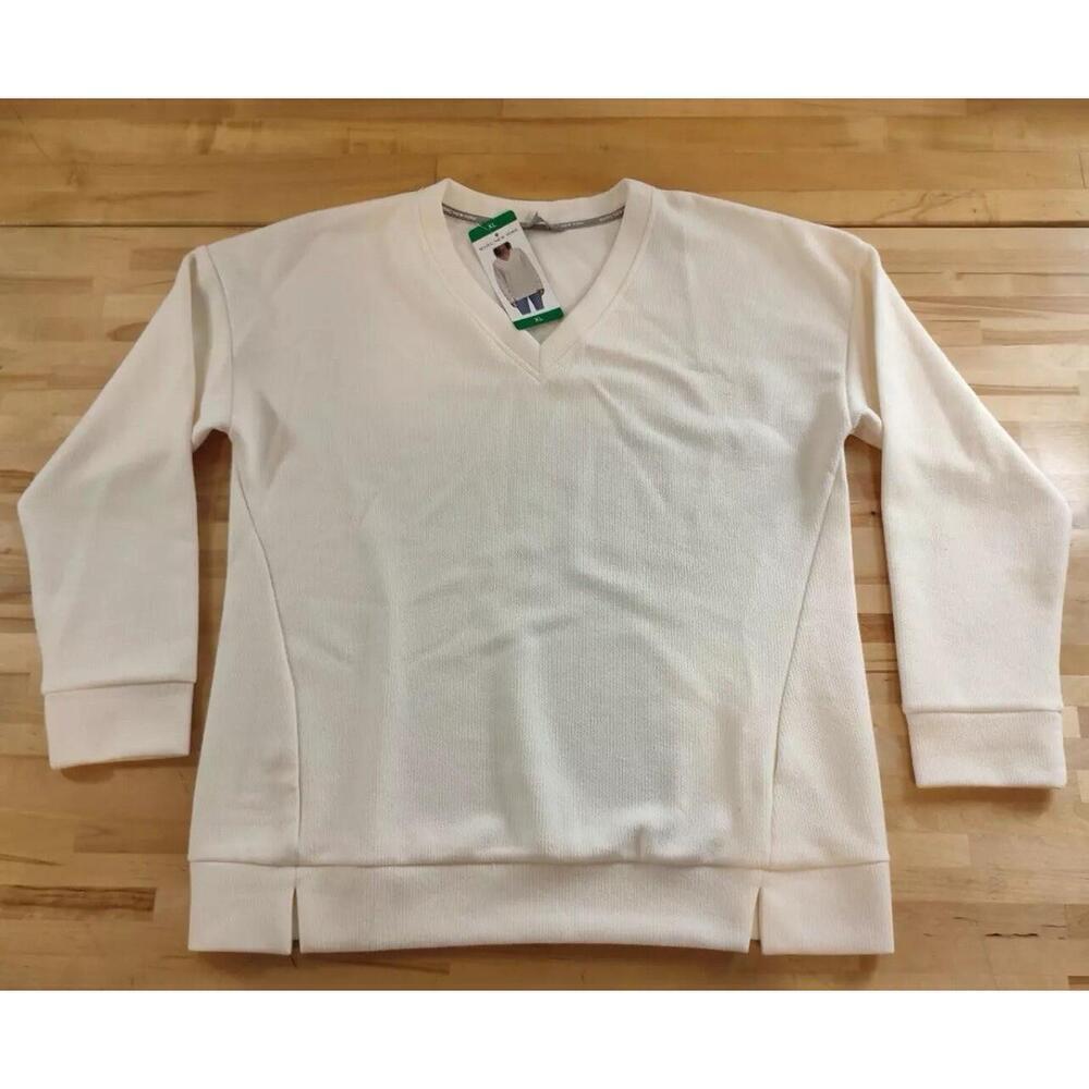 Marc New York V Neck Long Sleeve Textured Top Sweater Women's Size XL Cream Y15